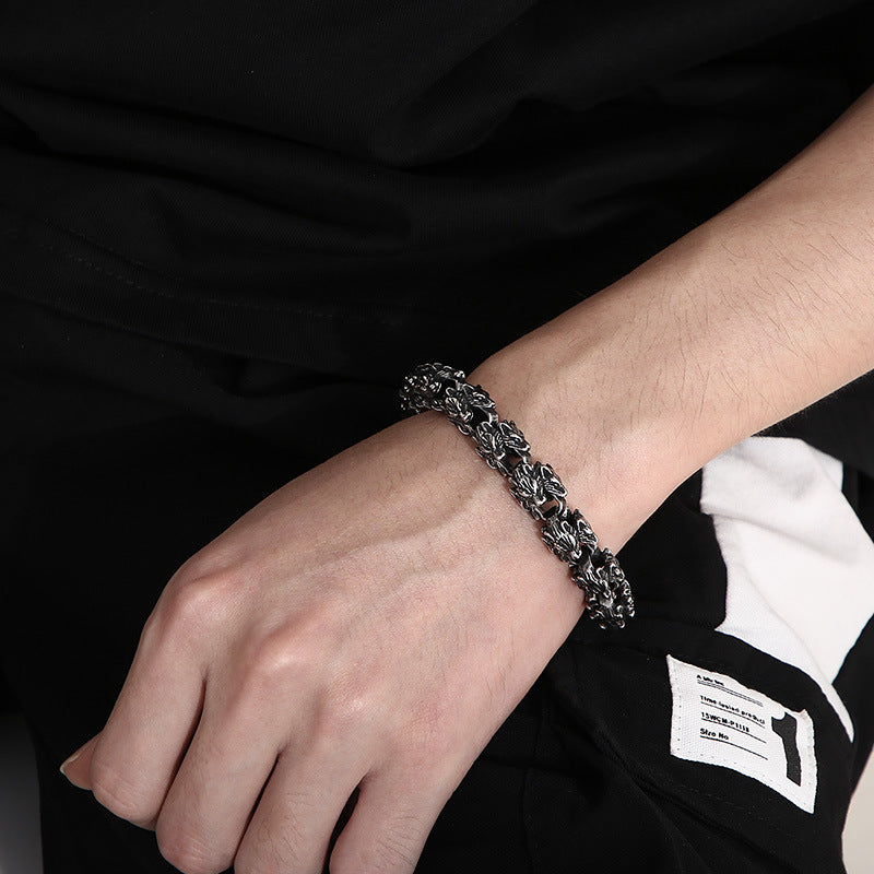Animal Punk Style – Old Titanium Steel Men's Layered Snakehead Bracelet