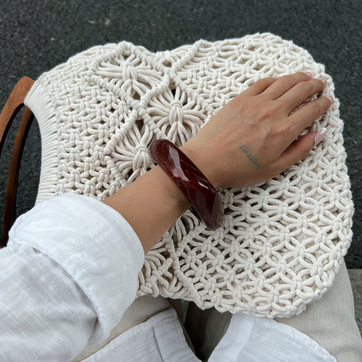 Maillard Style Retro Corrugated Open Bracelet Stacking Color Smudge Bracelet