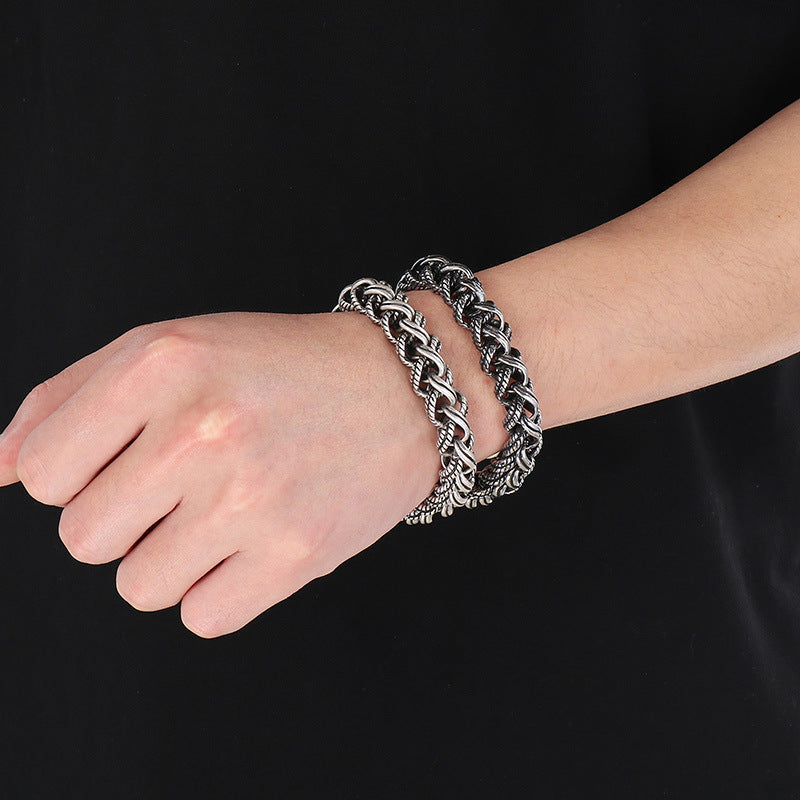 Planderful Mens Bracelet Retro Hipster Titanium Steel