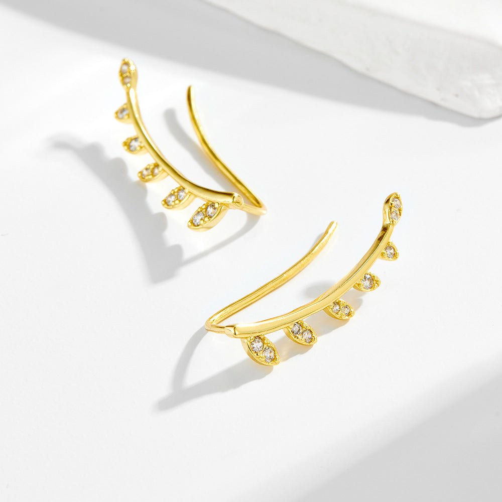 Planderful Sterling Silver Zircon Leaf Earclips For Women European And American Style Minimalist Clip On Earrings