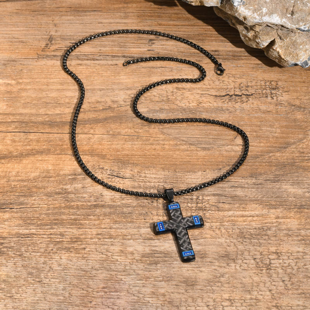 Cross Zircon Black Stainless Steel Necklace for Men