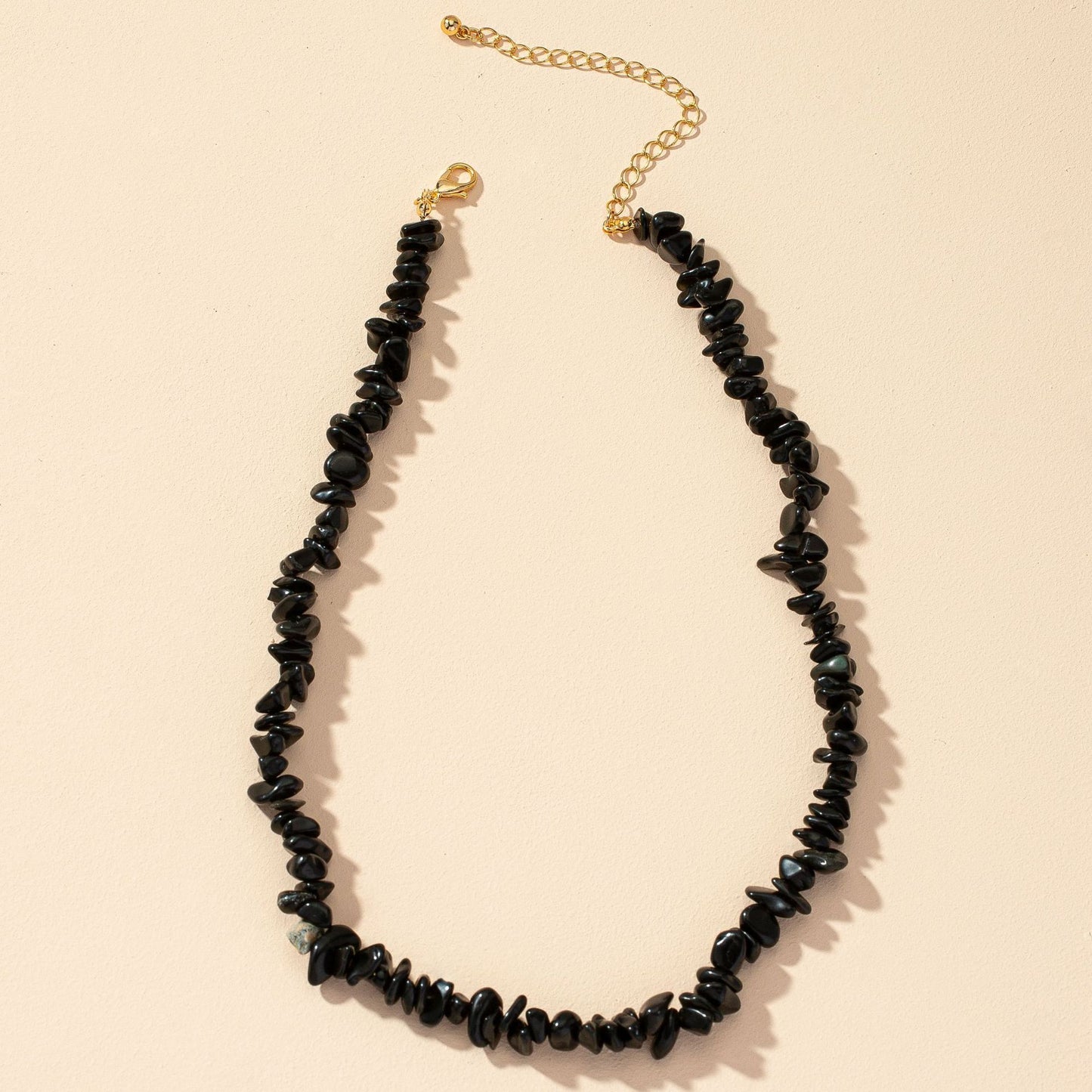 Trendy Black Geometric Necklace with Stone Pendant - Fashionable Sweater Chain