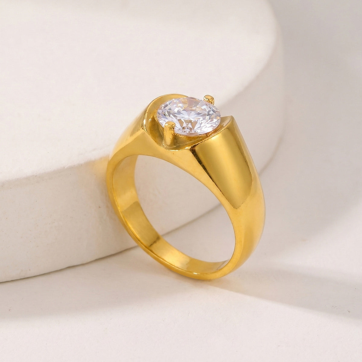 Unisex Zircon Ring – Stainless Steel Zircon Inlay Design – Minimalist
