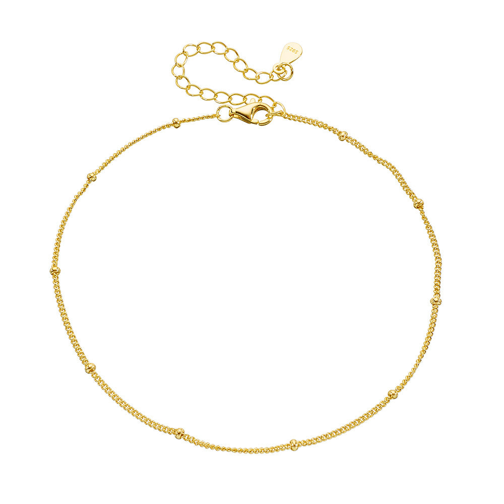 S925 Sterling Silver Retro-Plated 14k Gold Classic Small Bead Anklet And Bracelet