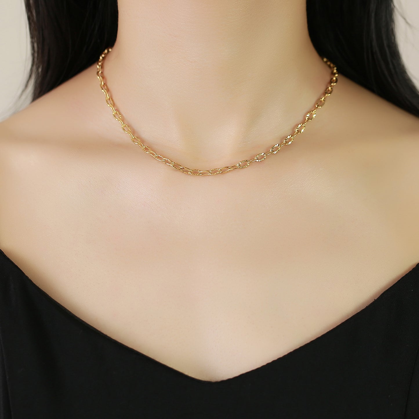 Stainless Steel Batch Flower O-Chain Necklace Gold Women's Stacked Wear