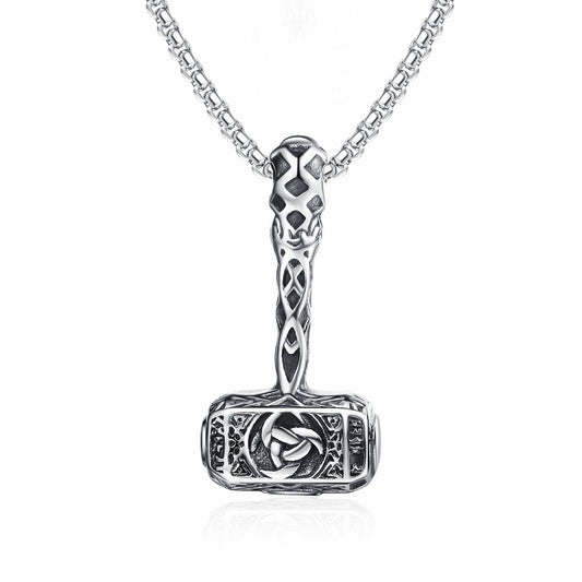 Stainless Steel Necklace – Elegant Vintage Viking Thunder Hammer Pendant For Everyday Wear