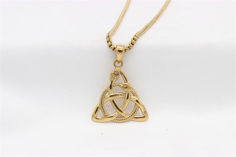 Titanium Steel Snake Triangle Pendant For Men And Unisex Durable Protection Symbol Everyday Genie Planderful