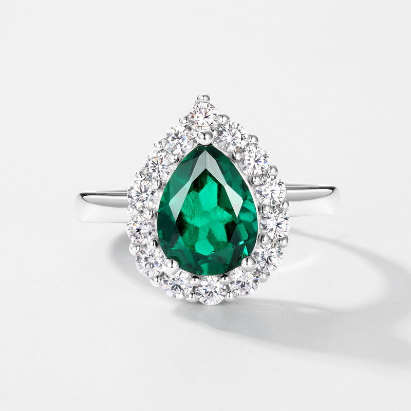 Planderful Jewelry Gala Fireworks Lab Grown Emerald Ring In Sterling Silver With Zircon Halo