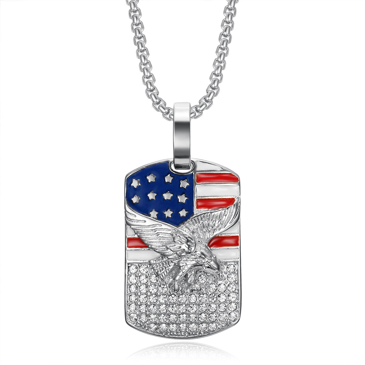 Planderful Hip Hop Necklace Unisex Titanium Steel Gold Plated Eagle Flag Pendant Bold Statement Jewelry