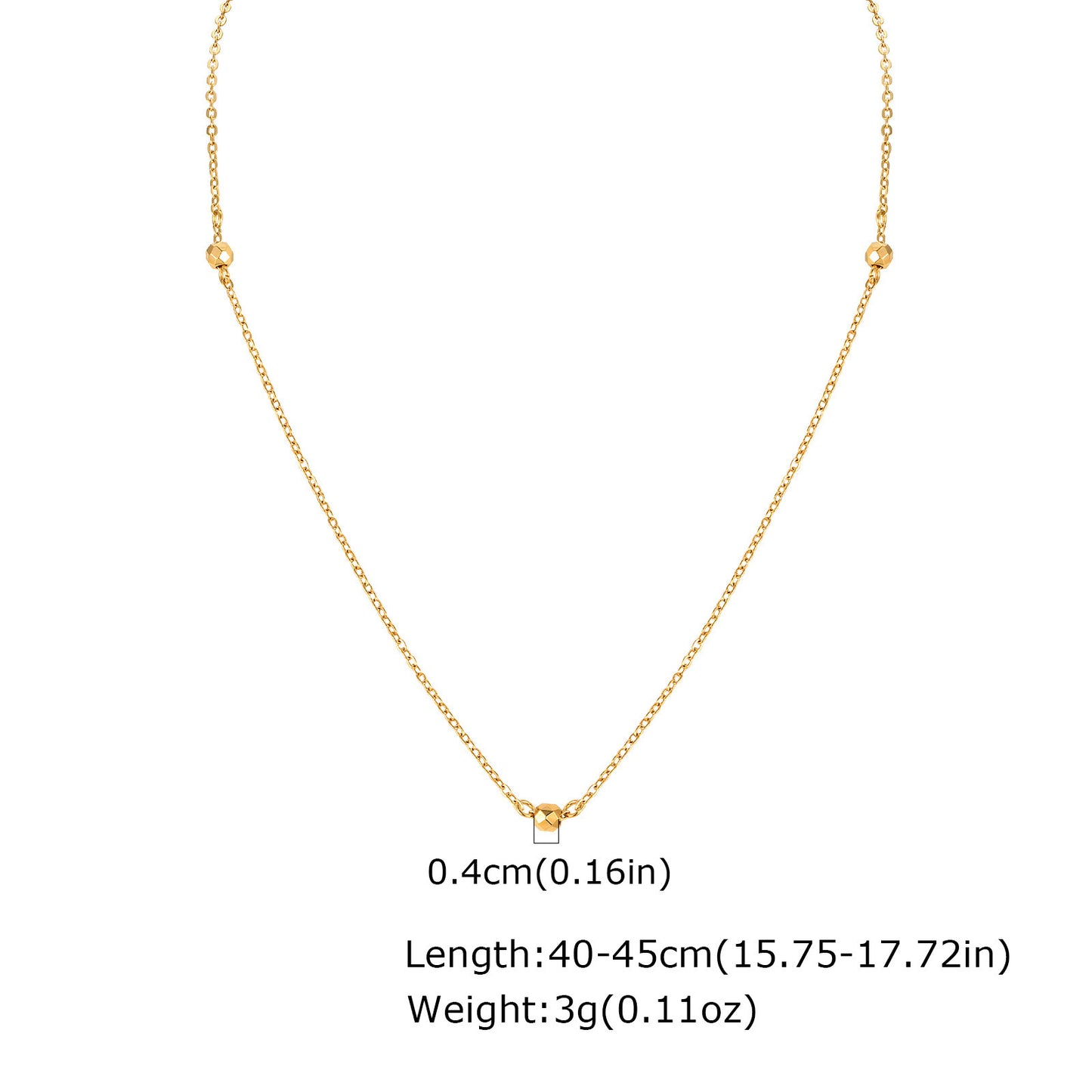 Ladies Stainless Steel Flat Cross Chain – Three Dancing Beads – Gold Necklace