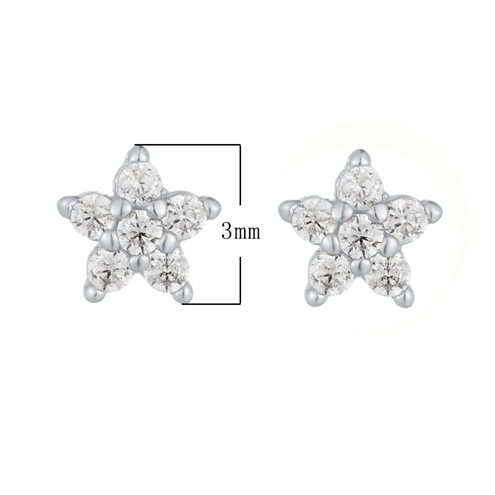 S925 Sterling Silver Flower Earrings Women's Fashion Zircon Studs