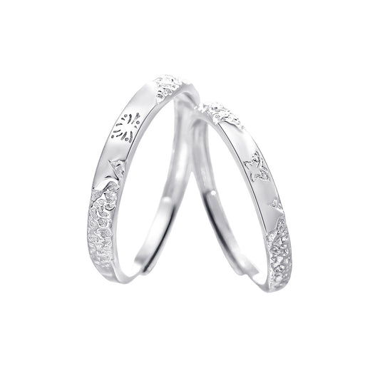 Planderful S925 Sterling Silver Dream Butterfly Couple Ring For Him And Her Adjustable
