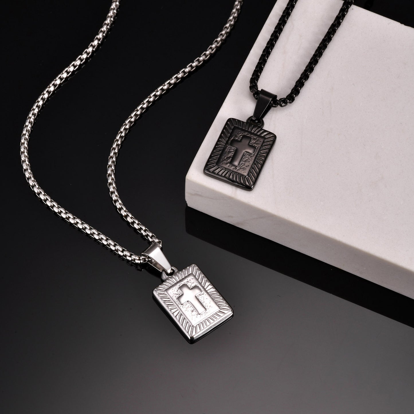 Planderful Geometric Stainless Steel Square Pendant for Men