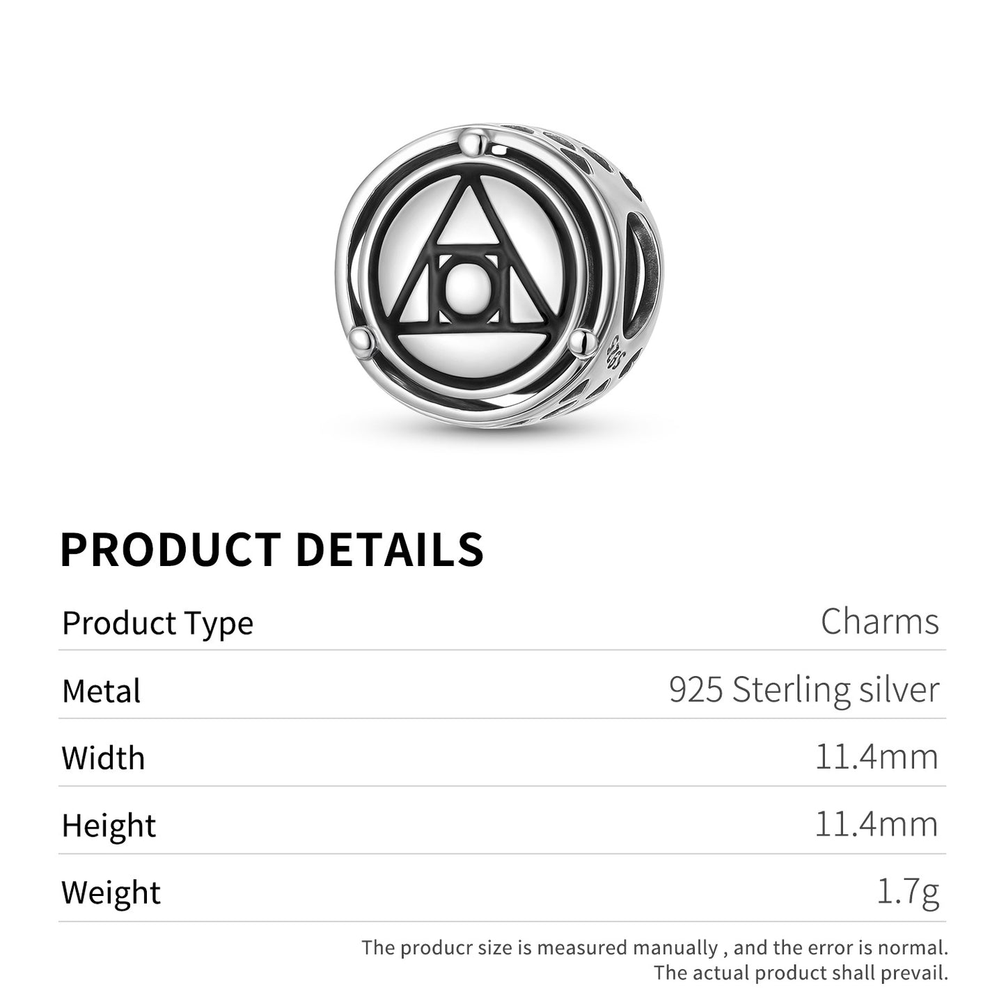 Planderful Jewelry Philosopher's Stone Sterling Silver Beaded Bracelet Pendant Charm