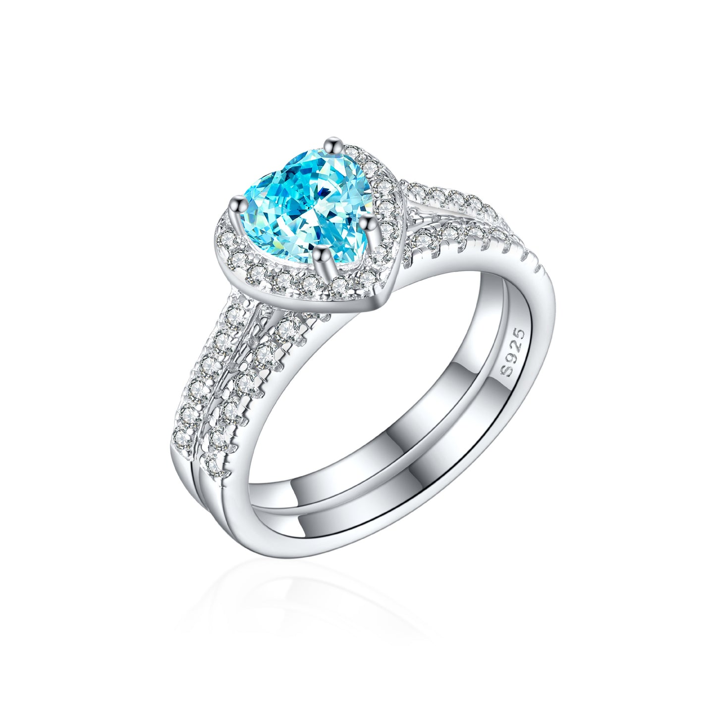 S925 Sterling Silver 1ct Flame Ice Heart-Shaped Zircon Ring