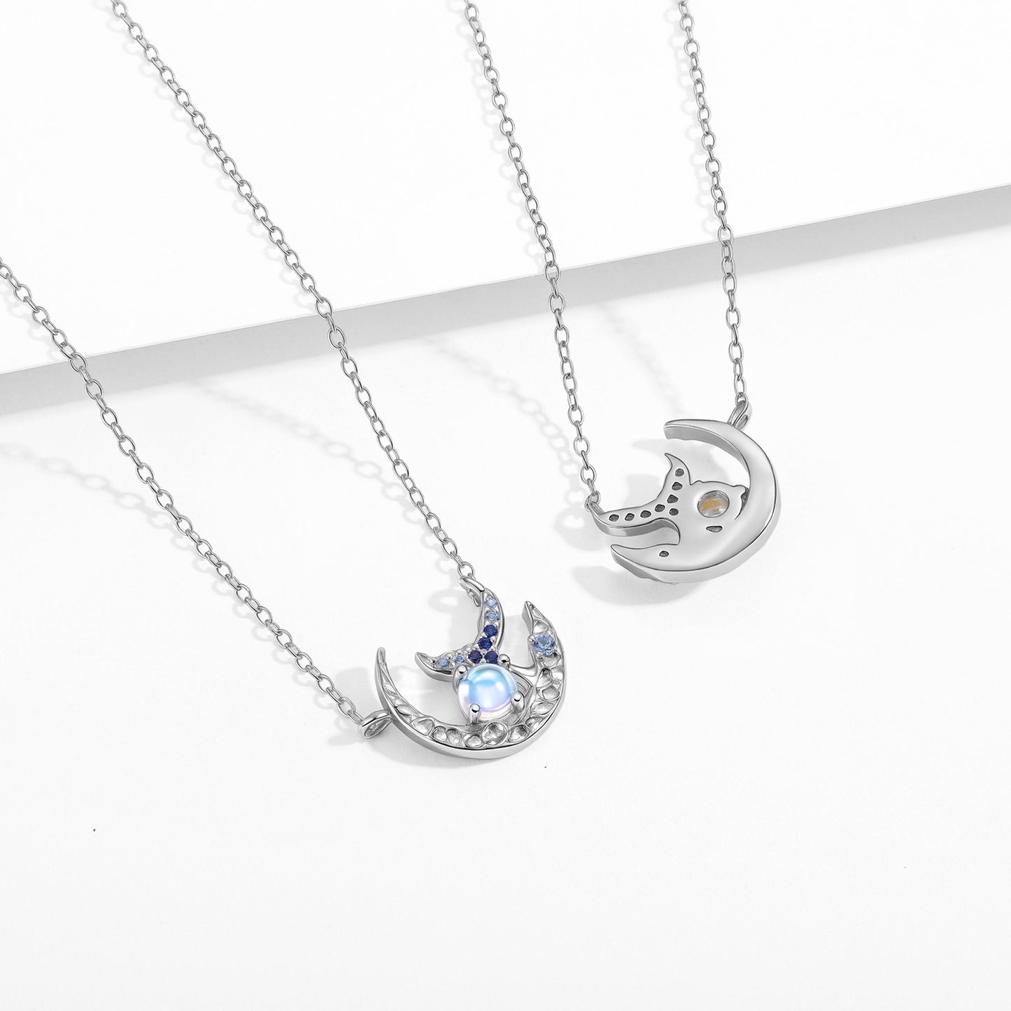 Planderful Jewelry Moonstone Necklace In Sterling Silver With Blue Moonlight Mermaid Pendant