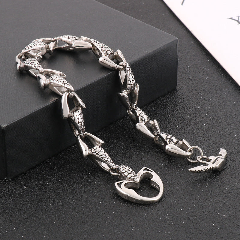 Design Fishtail Anchor – Punk Style Antique Snakehead Stainless Steel Men's Skull Bracelet