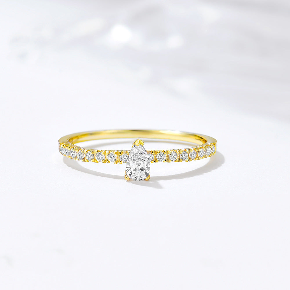 S925 Sterling Silver Water Drop Inlaid Zircon Ring Pear-Shaped Zircon Index Finger Ring