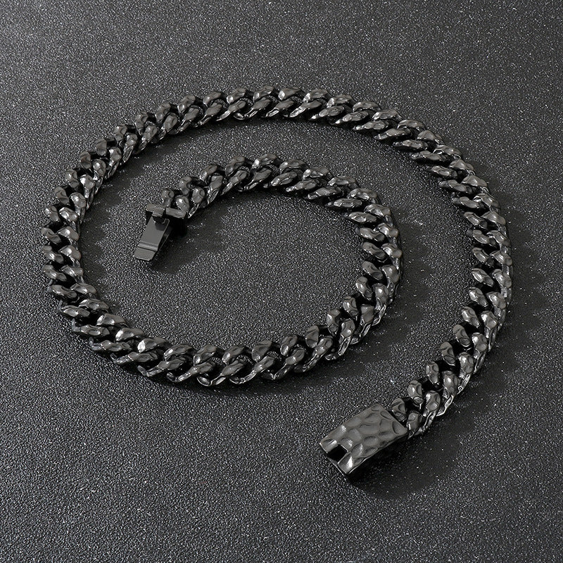 Planderful Hammered Cuban Chain Necklace Stainless Men
