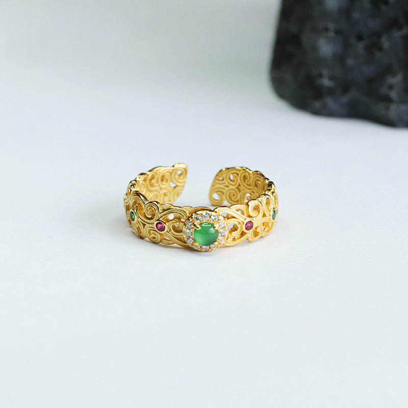 Green Jadeite Openwork Floral Ring