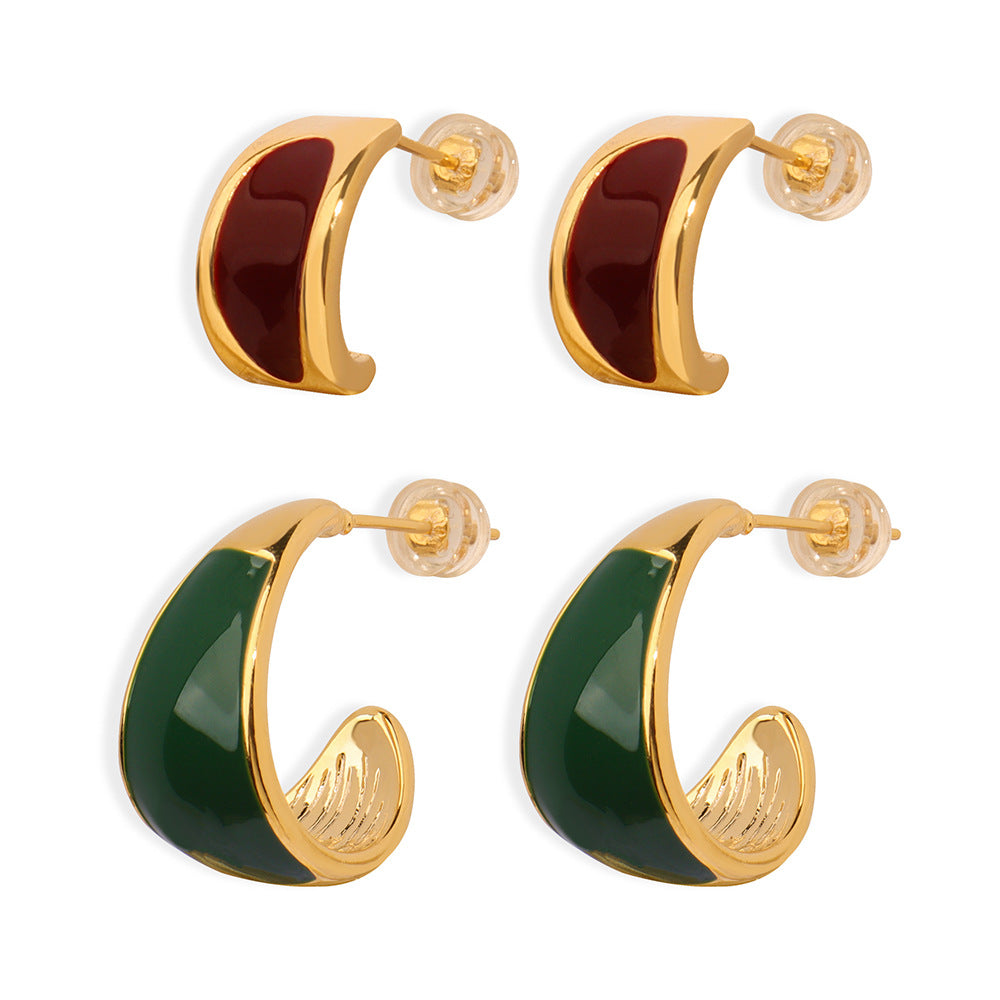 Vintage Copper Enamel Glazed Meniscus Earrings - Retro Style Jewelry for Wholesale
