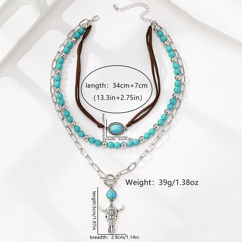 Planderful Vienna Verve Necklace – Unique Retro Turquoise Bull Head Design