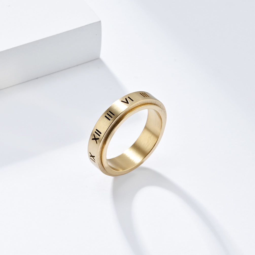 Cross-Border Roman Numerals Titanium Steel Ring for Women and Men