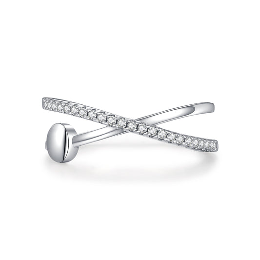 S925 Sterling Silver Micro-Pavé Cross Moissanite Ring