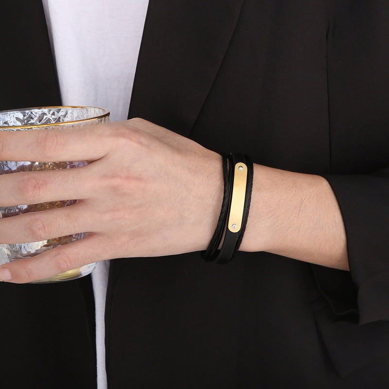 Planderful Mens Stainless Steel Magnetic Leather Bracelet