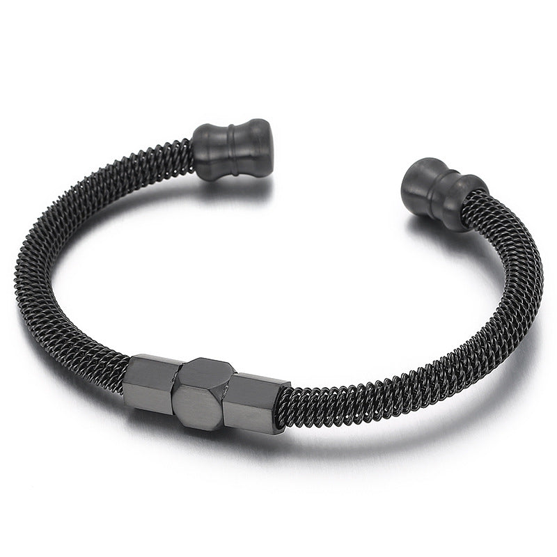 Rock Hip-Hop Spring Cable Opening Titanium Steel Men's Bracelet