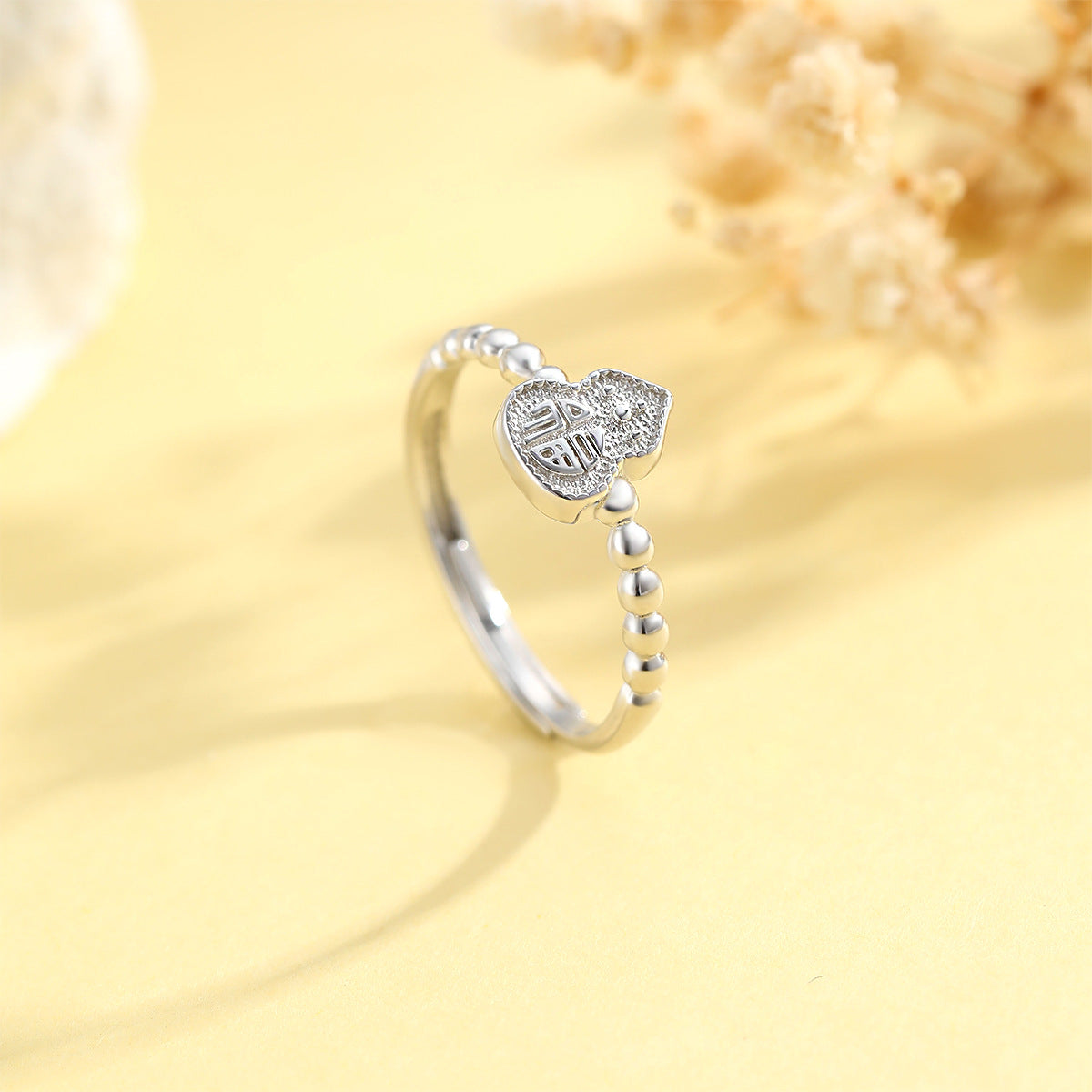 Sterling Silver Ring For Women Luxurious Adjustable National Style Gourd Blessing Word Planderful