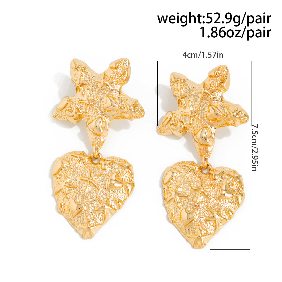 Planderful Vienna Verve Liquid Lava Stud Earrings For Women Retro Heart Star Pleated Design Statement Jewelry
