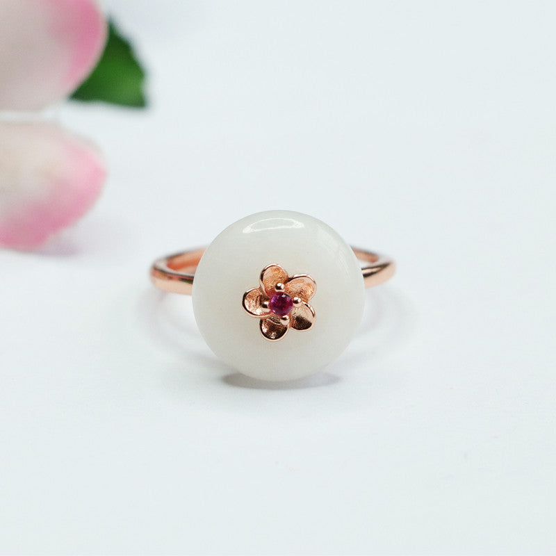 White Hetian Jade Peace Buckle Ring