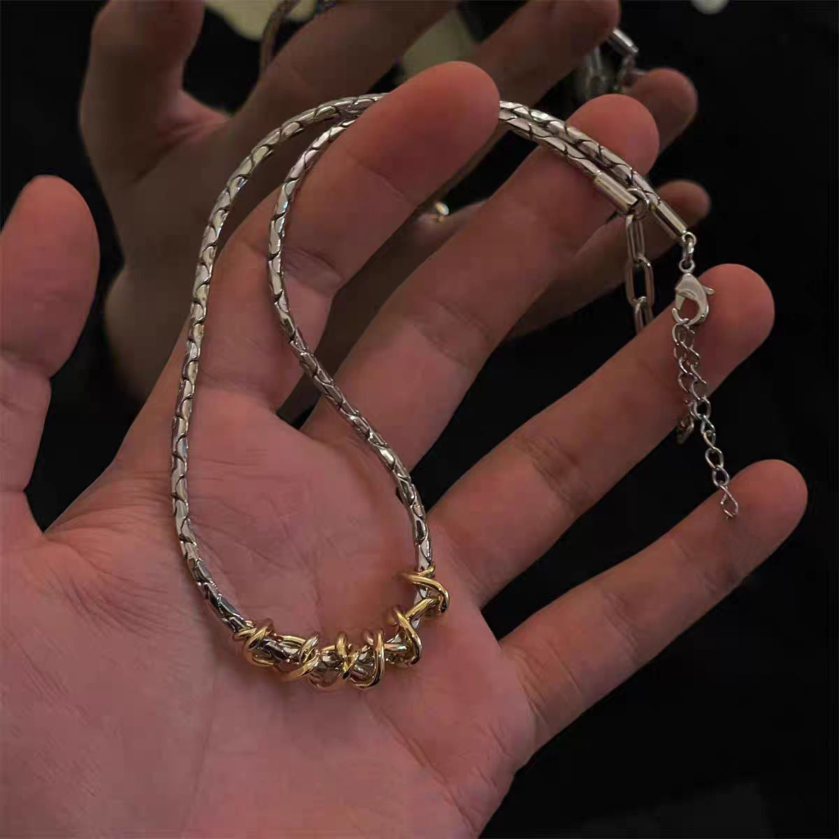 Planderful Jewelry Twisted Gold And Silver Titanium Steel Necklace For Men And Women