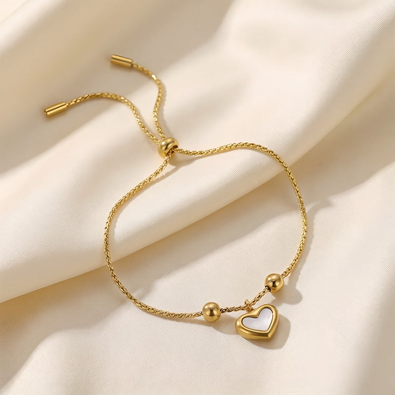 French Stainless Steel Love Shell Pull-Out Bracelet Gentle Style Commuter Girls Bracelet