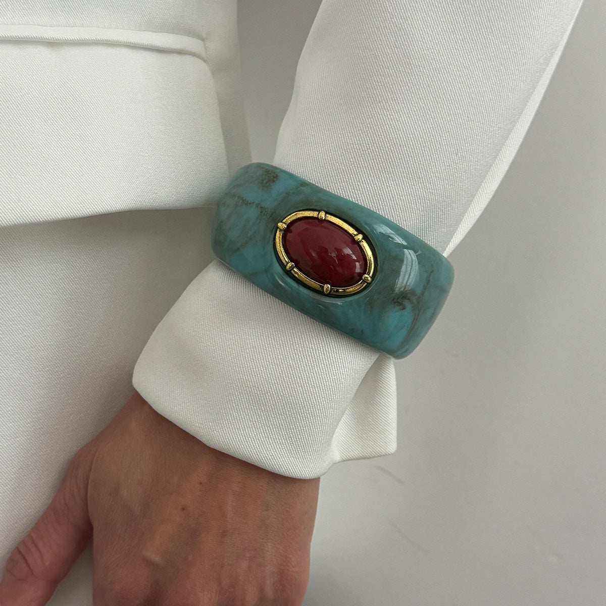 Planderful Bohemian Turquoise Resin Wide Bracelet Microinlaid Irregular Inlay Vienna Verve Statement Jewelry For Women