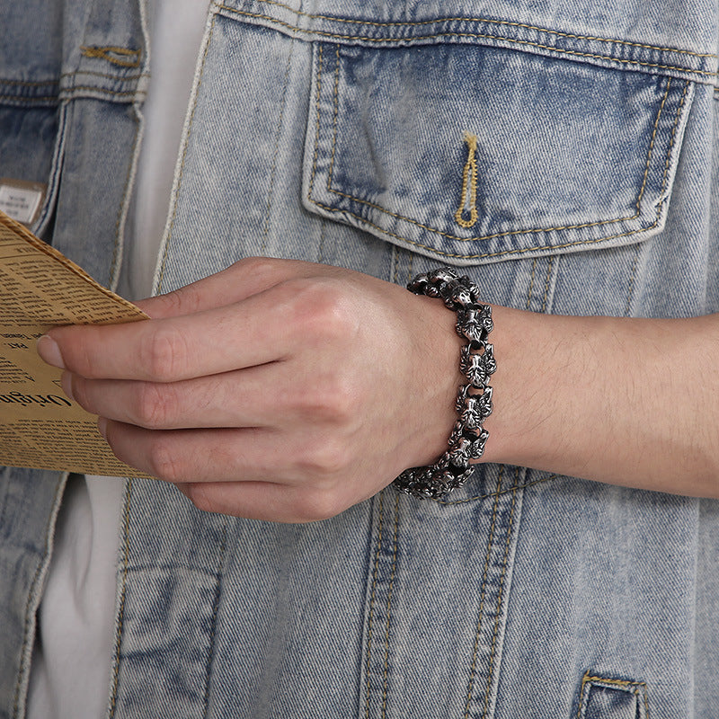 Animal Punk Style – Old Titanium Steel Men's Layered Snakehead Bracelet