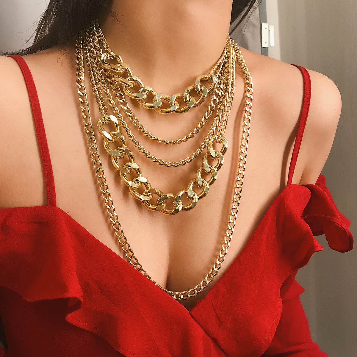 Punk Mixed-Chain Fringe Necklace Collection