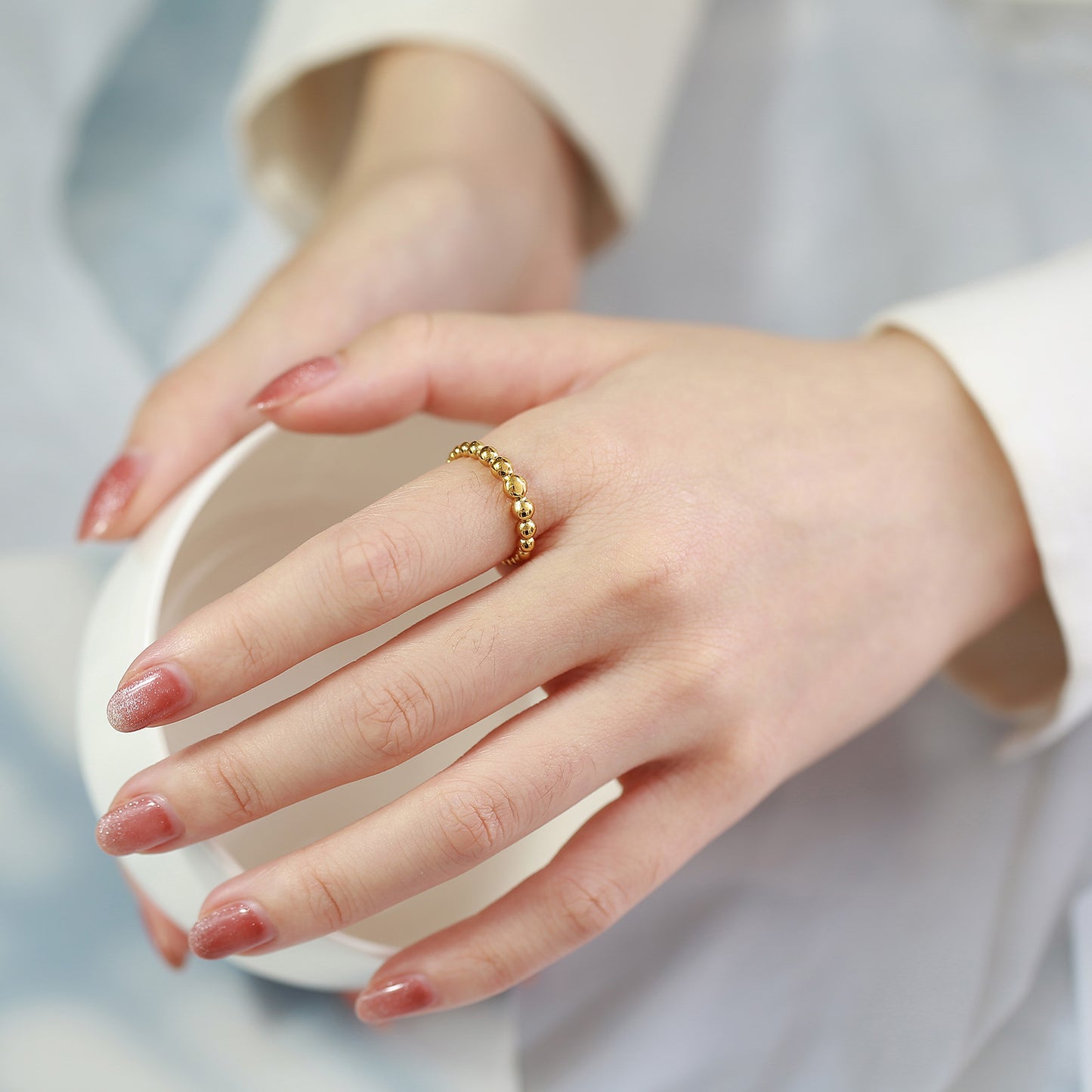 Rings Stainless Steel Round Beads Ring Gold Ladies Jewelry