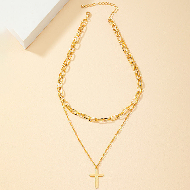 Luxury Double Layer Cross Pendant Necklace - Vienna Verve Collection