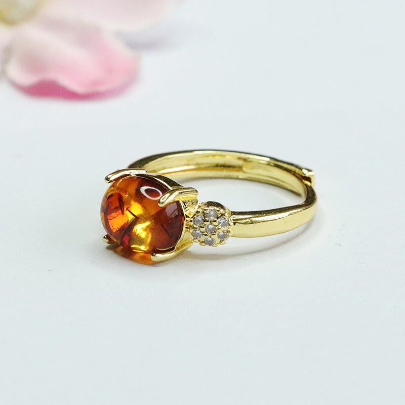 Amber Zircon Sterling Silver Ring with Adjustable Opening