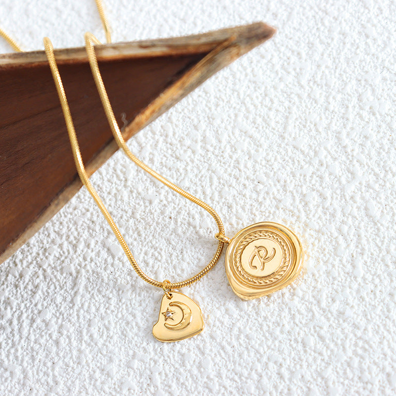 Asymmetric Titanium Gold-Plated Necklace for Women with Unique Engraving