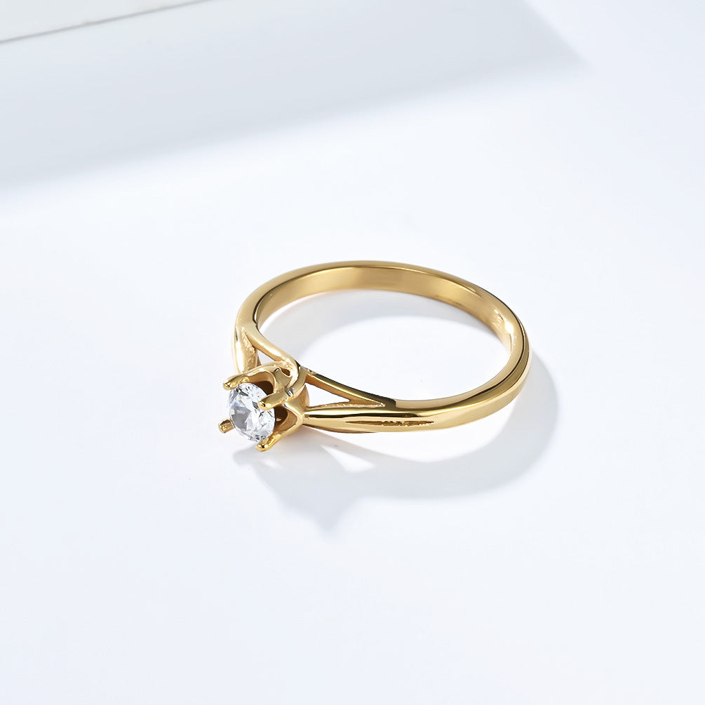 Planderful Zircon Ring For Women Stainless Steel Inlaid Jewelry Timeless Wedding Gift Everyday Genie