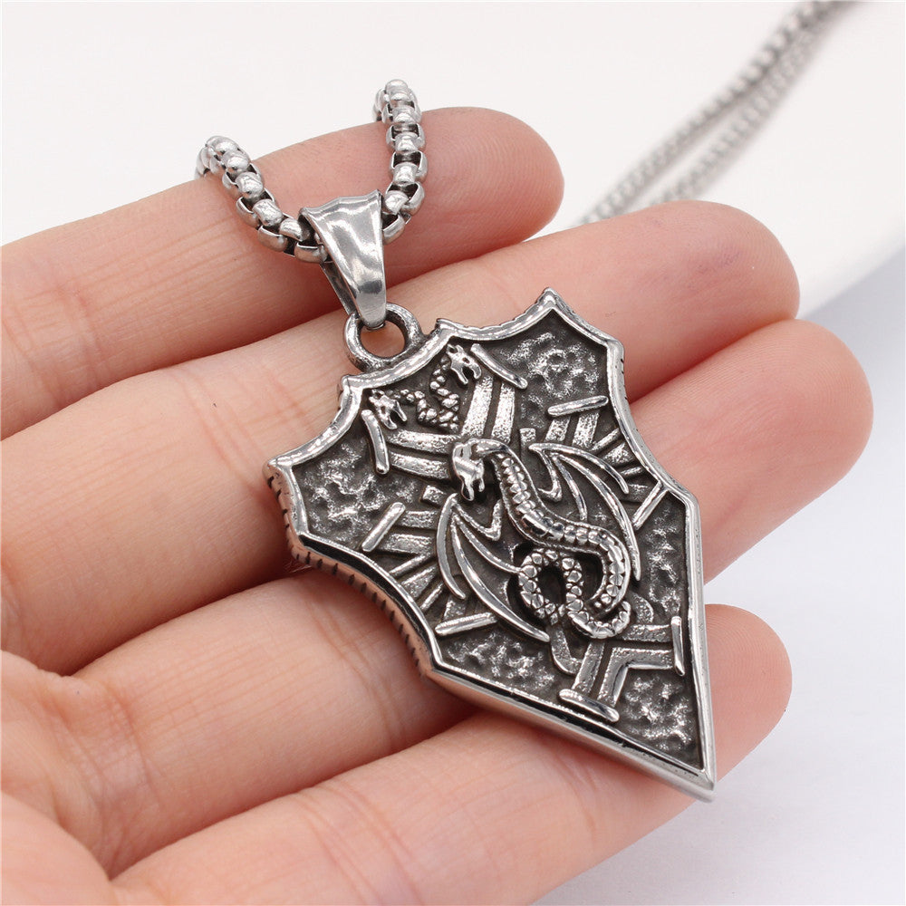 Planderful Shield Pendant Titanium Steel For Men Unisex Dinosaur Era Retro Design Protection