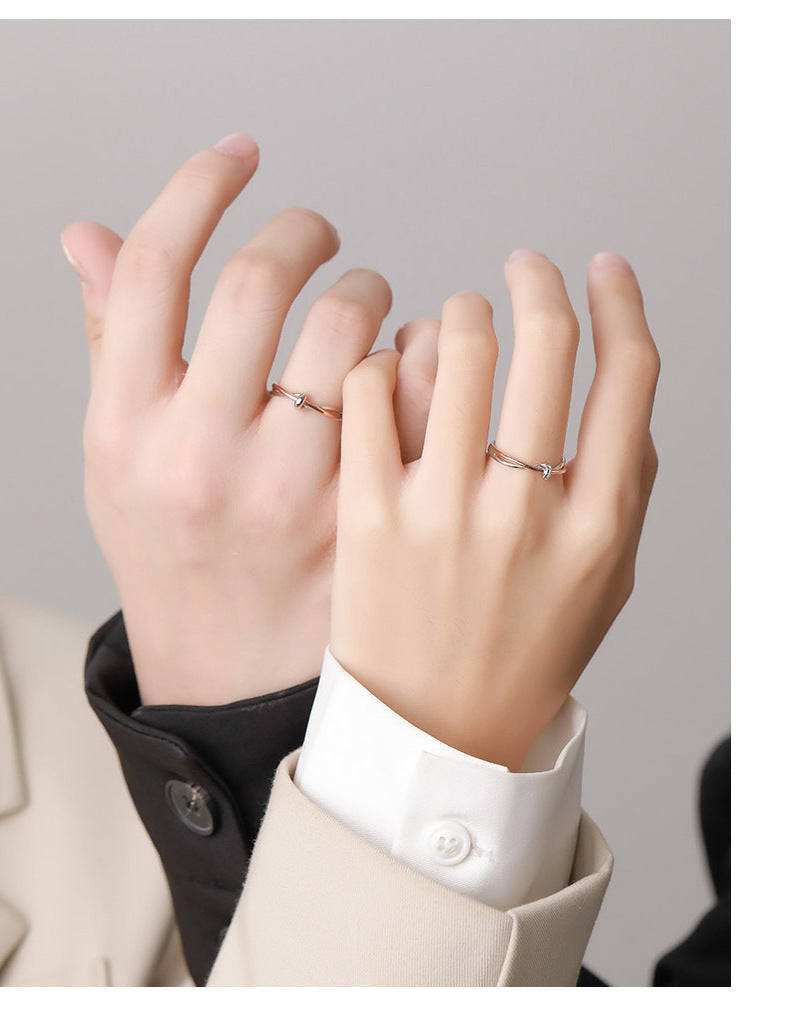 925 Sterling Silver Twin Knot Couple Ring For Women Adjustable Light Luxury Christmas Gift Planderful