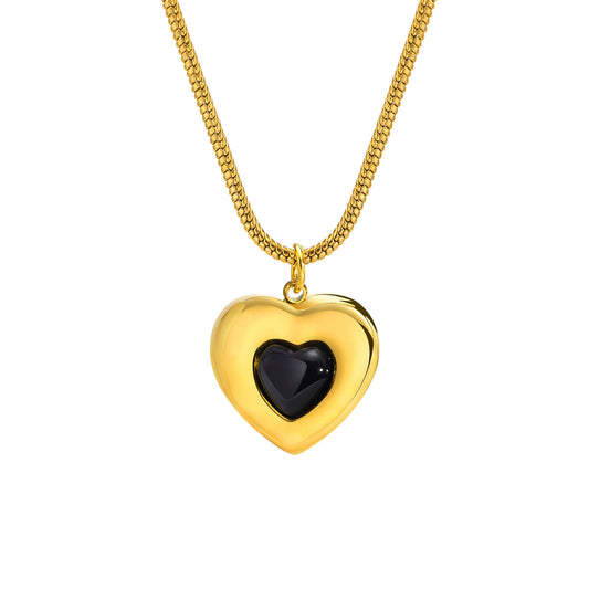 Stainless Steel Black Heart Pendant Gold Women's Necklace