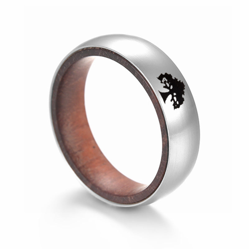 Planderful Rosewood Inlay Titanium Steel Ring For Men Unisex Couple Jewelry Durable
