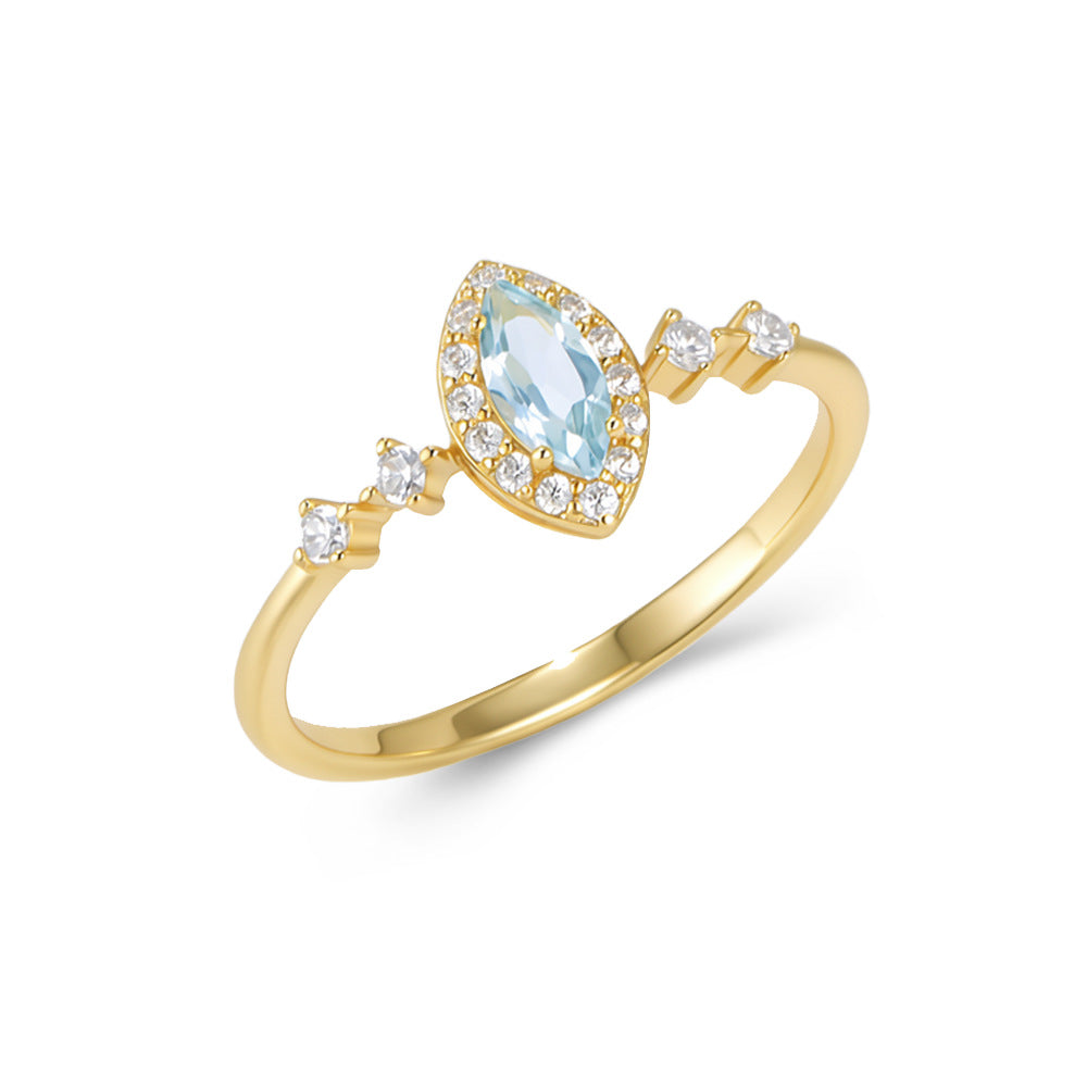 925 Sterling Silver Sky Blue Topaz Ring Micro-Inlaid Zircon Design Sense Ring
