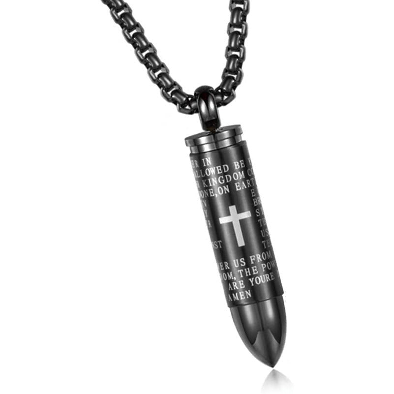 Planderful Everyday Genie Urn Necklace Unisex Cross Bullet Durable Stainless Steel Hip Hop Jewelry
