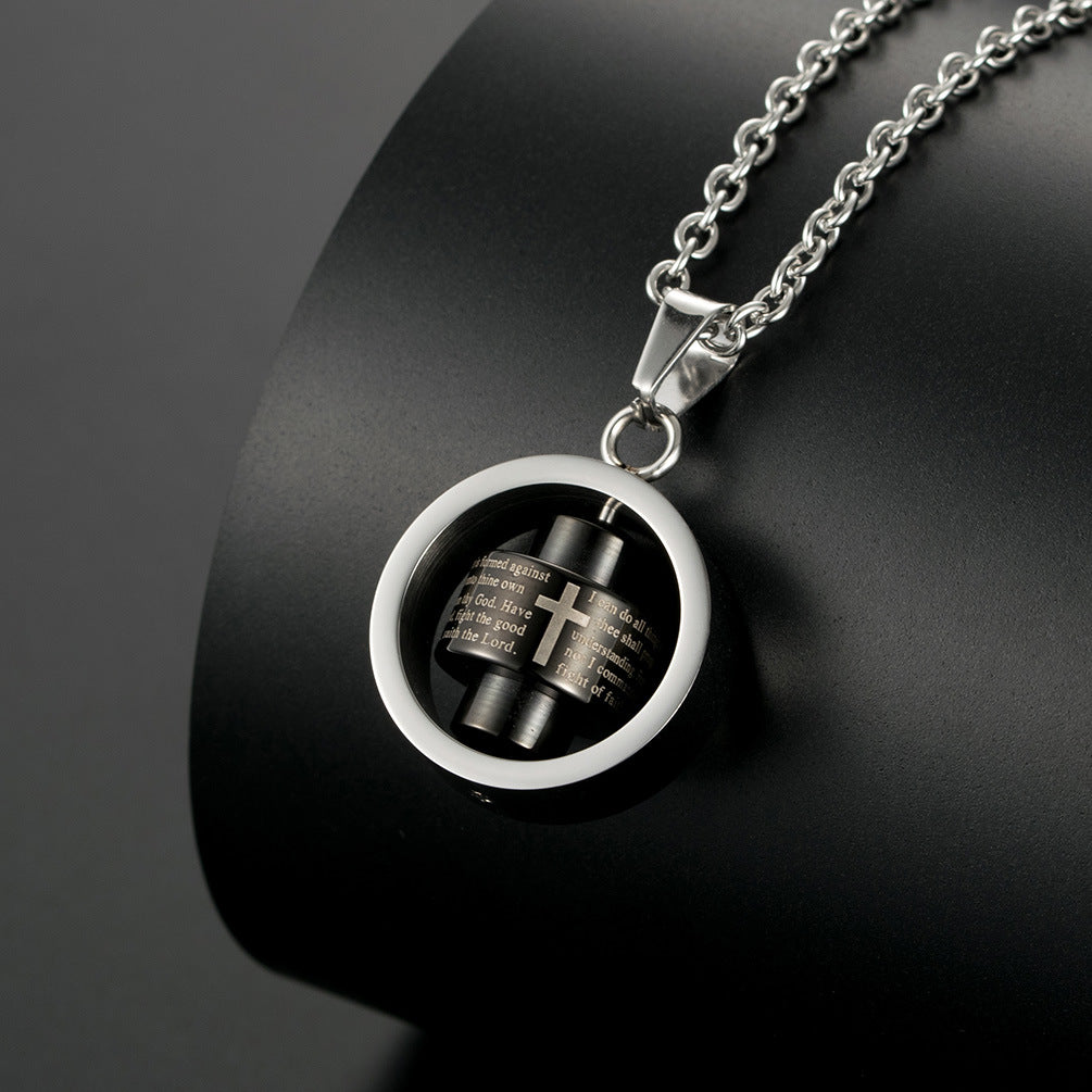 European and American Trendy Gender-Neutral Necklace with Rotatable Hip-Hop Pendant